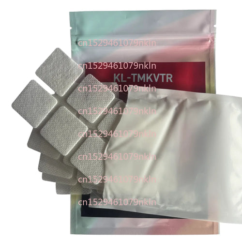 Transdermal vitamin patches, gray square patches shown next to foil pouch