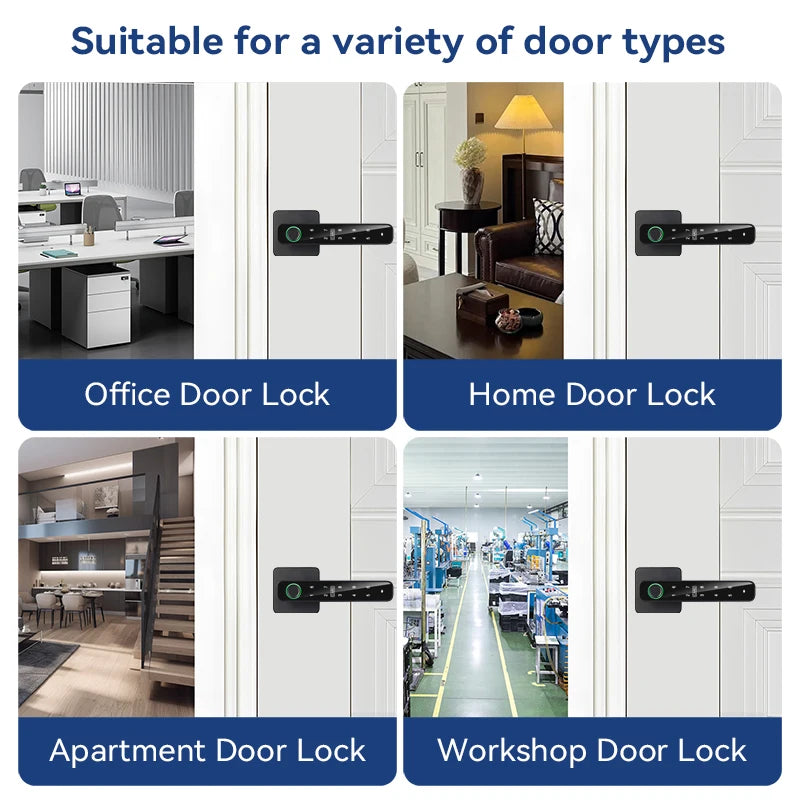 XSDTS Tuya Handle Fingerprint Key Card Digital Smart Door Lock Keypad Key Entry Electronic Lock Home House Apartment