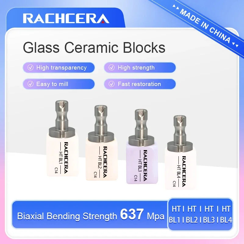 R Rachcera Lithium Disilicate C14 Dental Glass Ceramic Blocks 5Pcs/Box Veneer Inlays Crowns Material for CAD CAM Dental Lab Use