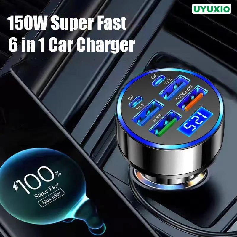 6-in-1 USB C Car Charger with Voltage Display & Fast Adapter Tidesmit