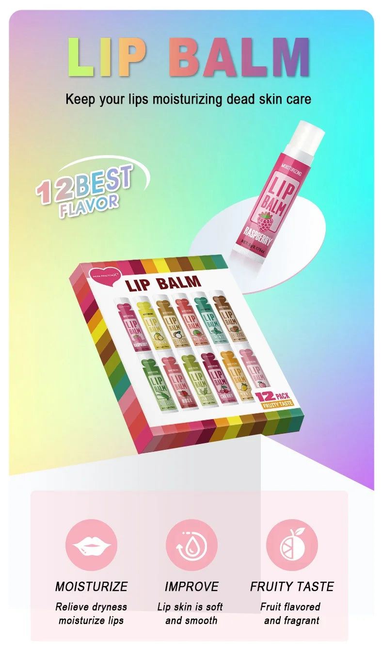 Lip Balm Set - 12-Piece Moisturizing and Exfoliating Care by Tidesmit Lip Care Tidesmit