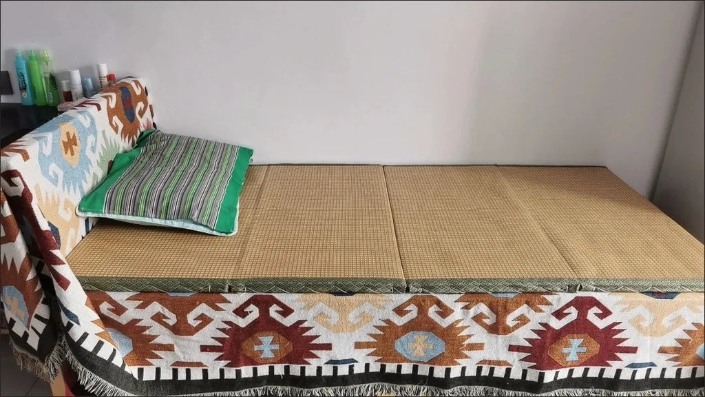 3cm/5cm Thick Japanese Style Folding Tatami Mattress with Artificial Rattan Surface Coir Core for Yoga Meditation Cooling Mat