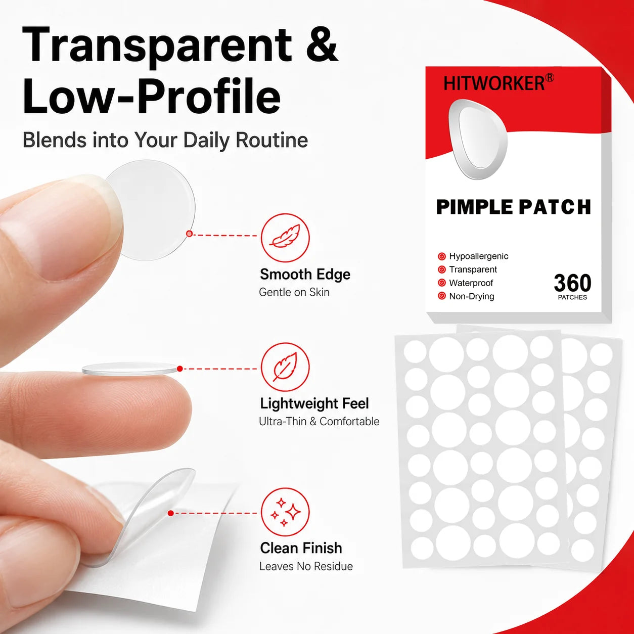 360counts hydrocolloid acne patch, acne patch covers pimples and spots, a fast and gentle skincare product