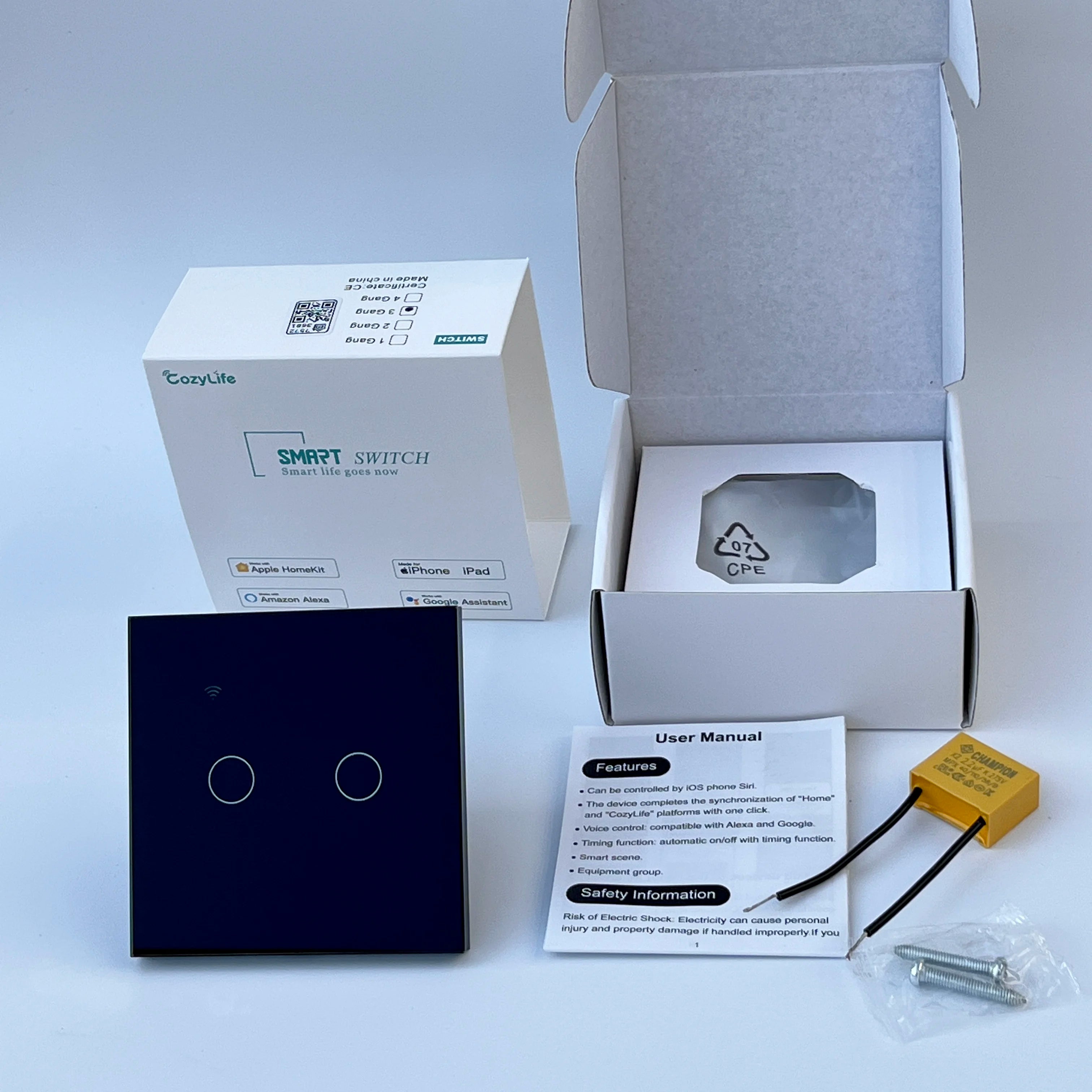 BONDA Homekit Smart Switch No Neutral EU/US WIFI Touch Sensor Light Switch Smart Google Home Alexa Siri Voice Control 220V 110V