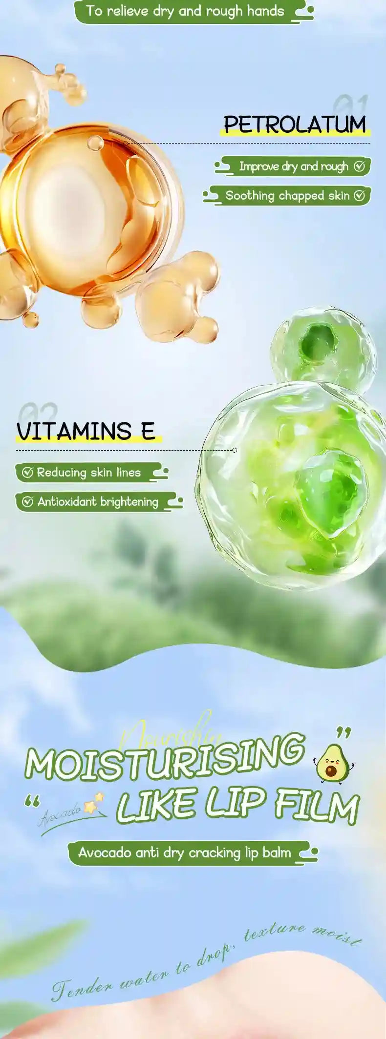 Avocado Nourishing Hand Cream & Lip Balm Set for Dry Skin Repair Lip Care Tidesmit
