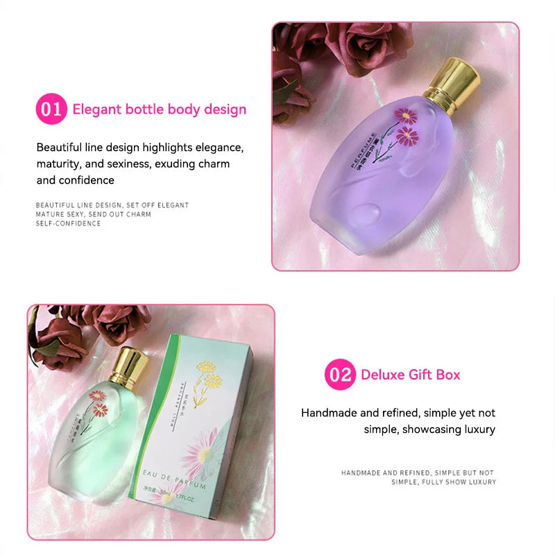 Women’s Osmanthus Gardenia EDP 50ml. Elegant curved glass perfume bottle, floral fresh scent, ideal luxury gift set.