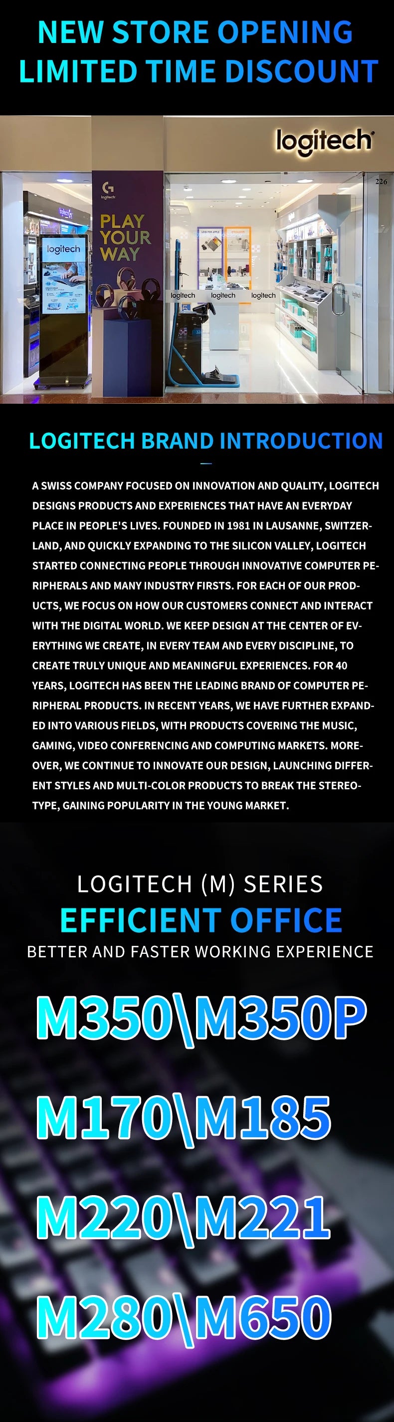 Logitech (M) Series Wireless Wired Office Mouse for Laptops, Quiet and Portable for Business and Home Use M650 M350 M350P M185