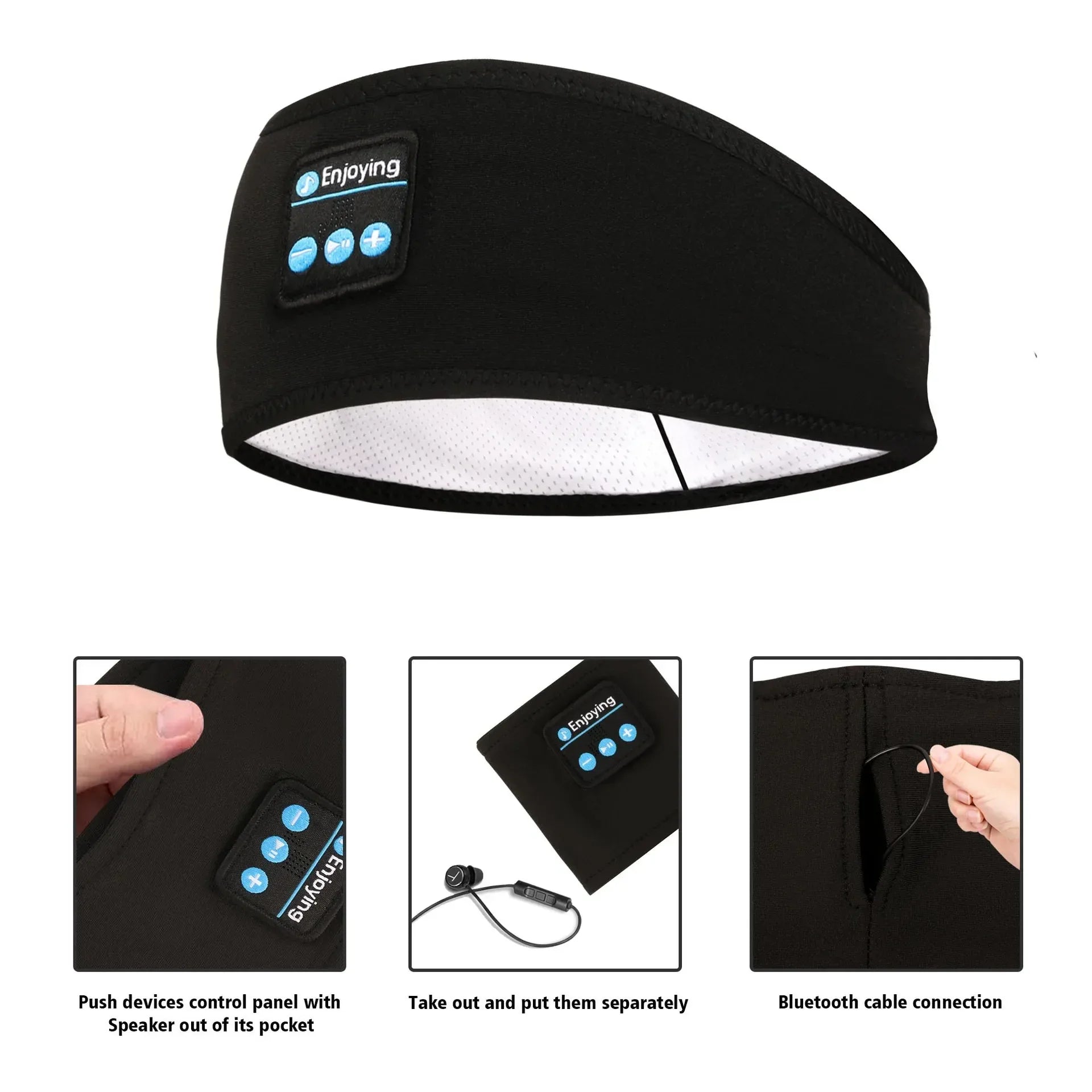 Sleep Headphones Bluetooth Headband Wireless Sport Mask by Tidesmit HYE black Tidesmit
