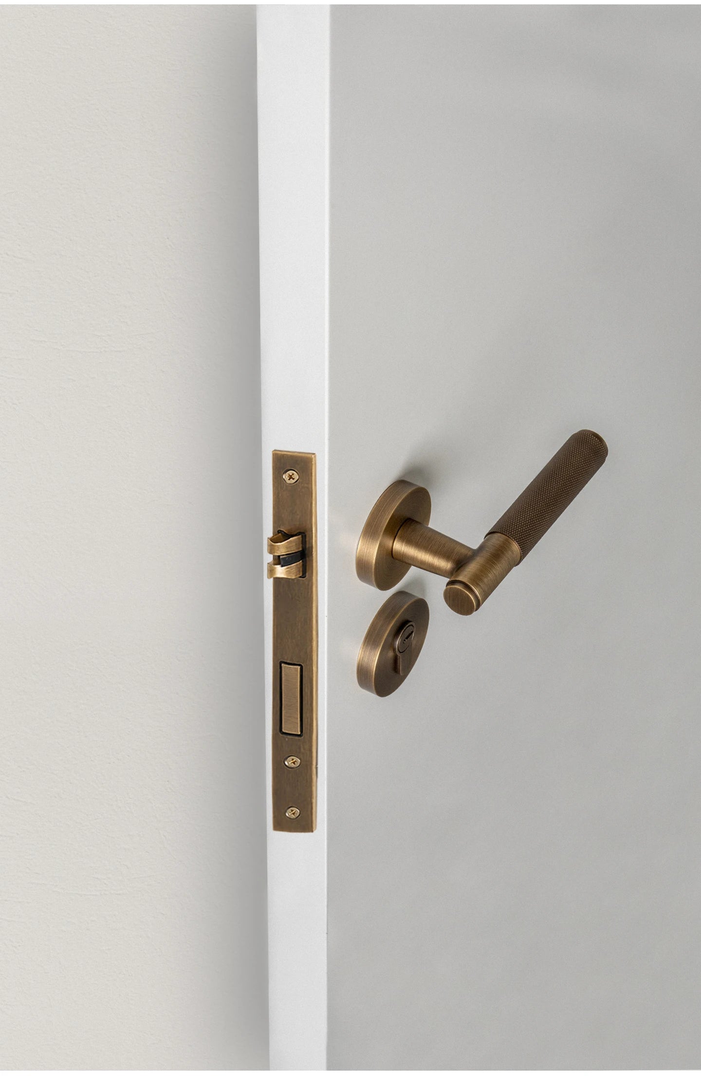 DOOROOM Brass Door Lock Set Modern Knurled Antique Bronze Interior Door Lock Decorative Lock Privacy Lock Passage Lock