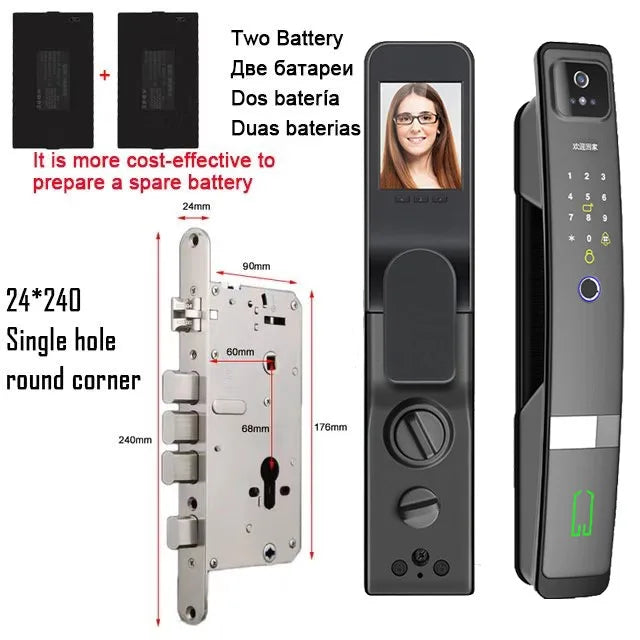 WiFi Tuya APP English/Russian/Spanish/Portuguese Voice Digital 3D Face Recognition Fingerprint Smart Door Lock