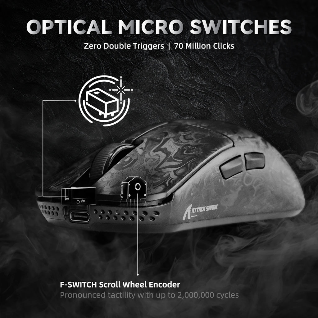 ATTACK SHARK R11 Ultra 8K Carbon Fiber Wireless Gaming Mouse,PAW3950MAX 42K DPI Sensor,49g Superlight Ergonomic Computer Mice