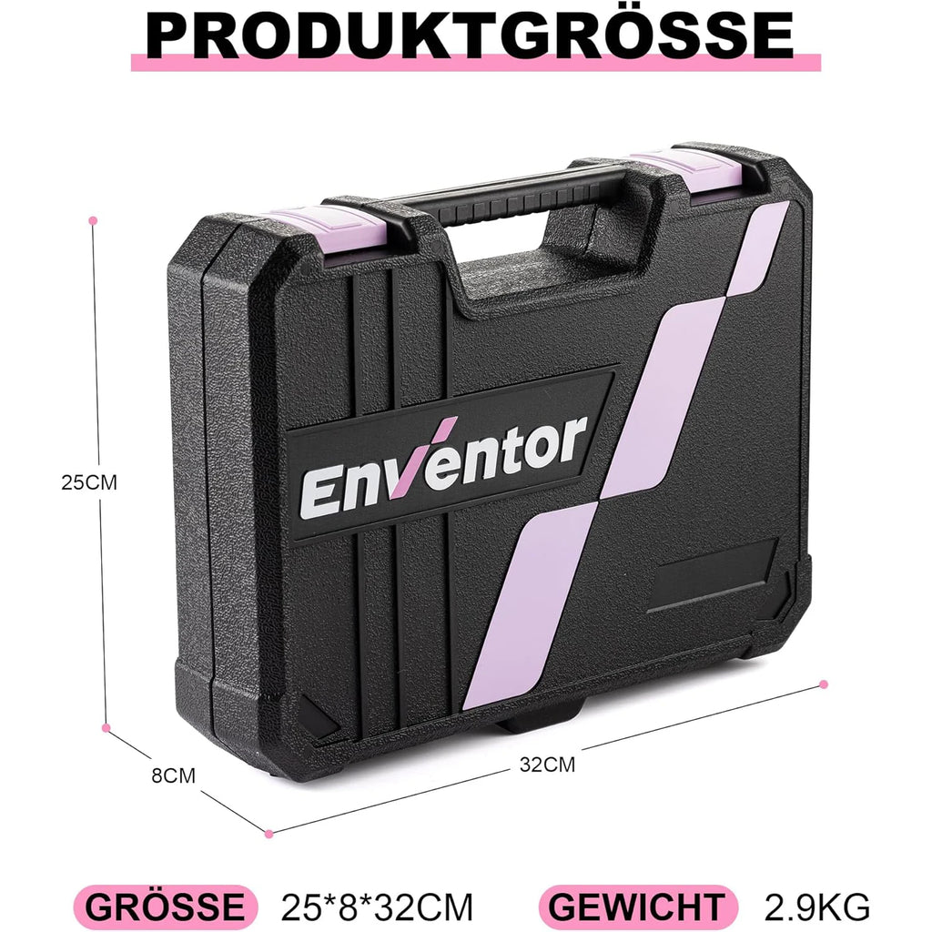 ENVENTOR Small Tool Case for Women, Household Tool Set, Tool Box Pink, Universal Complete with Tools Hand Tool, Tool Kit Fitted 158-Pcs, for Household DIY