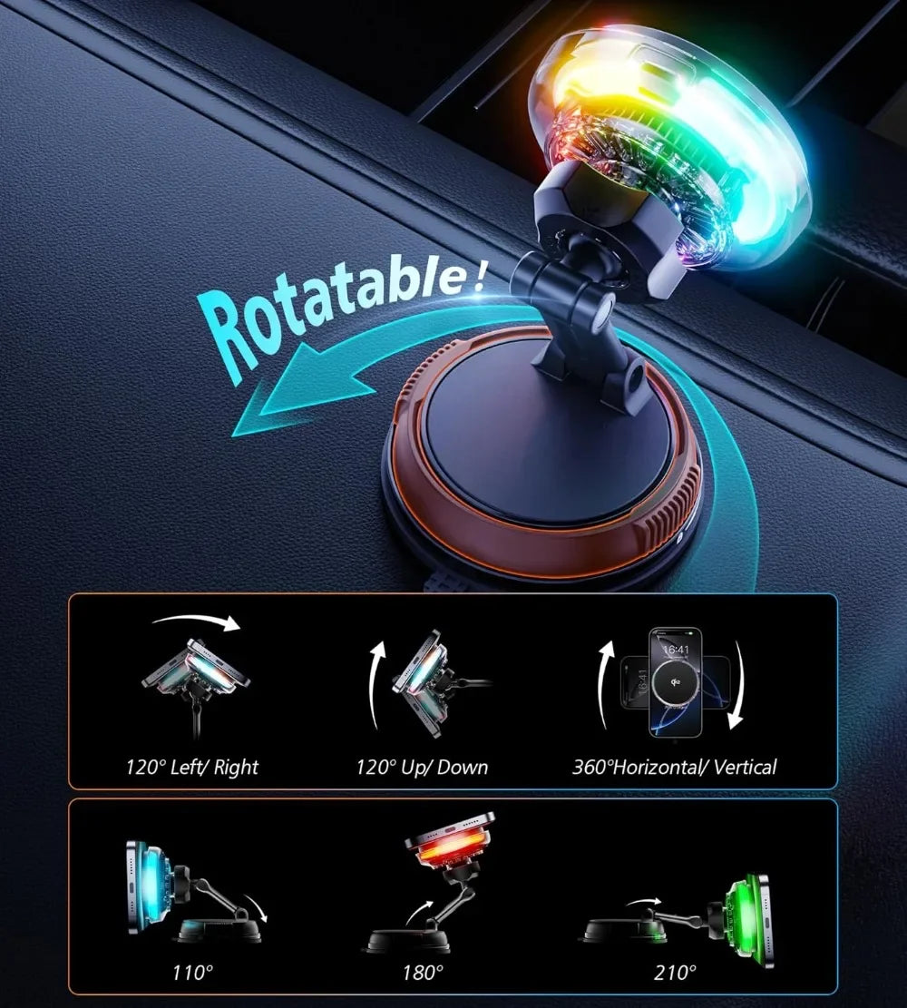 Magnetic Wireless Car Charger with RGB Cooling - MagSafe Compatible Tidesmit