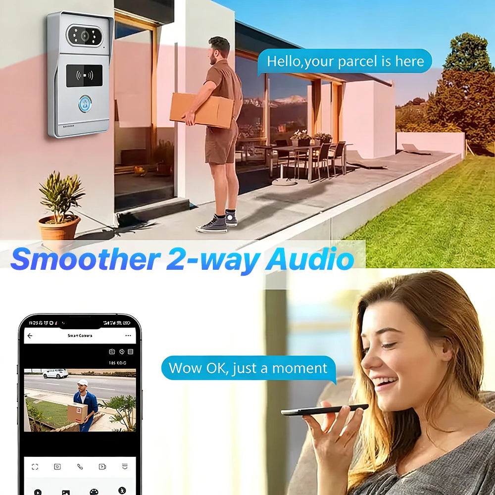 Tuya 7' Touch Screen Smart Video Doorbell System 2-Wire Remote RFID Unlock Night Vision Home Intercom Kit for Villa