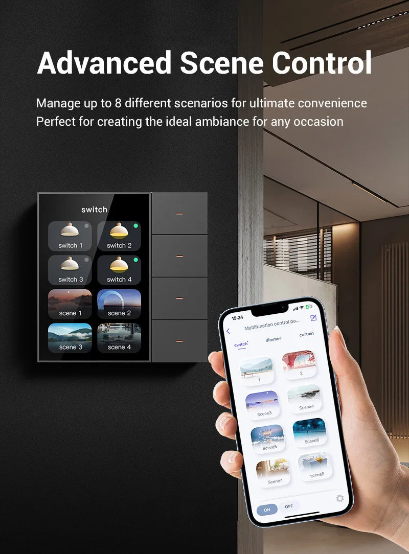 Tuya Zigbee 3.5 Inch Smart Wall Switch Touch Screen 4 Groups Switch 8-way Scene Radar Sensor Dimming Switch Curtain Smart Home