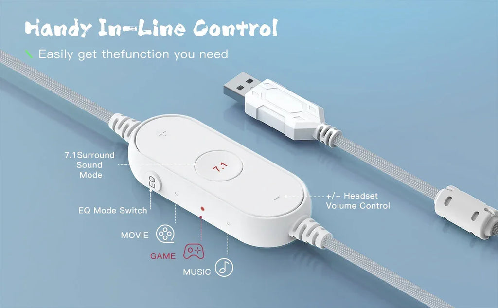 FIFINE RGB Gaming Headset with 7.1 Surround Sound/3-EQ/MIC,Over-ear Headphone with In-line Control for PC PS4 PS5 Ampligame-H6W Tidesmit