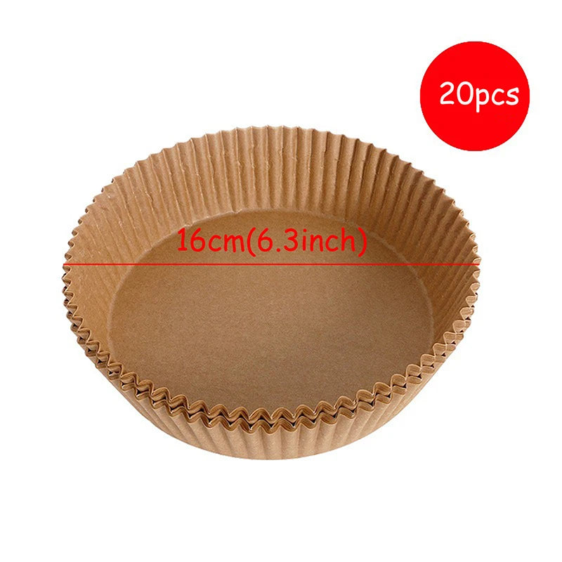 Round air fryer paper liners, brown, 16cm (6.3in), 20pcs, disposable baking trays