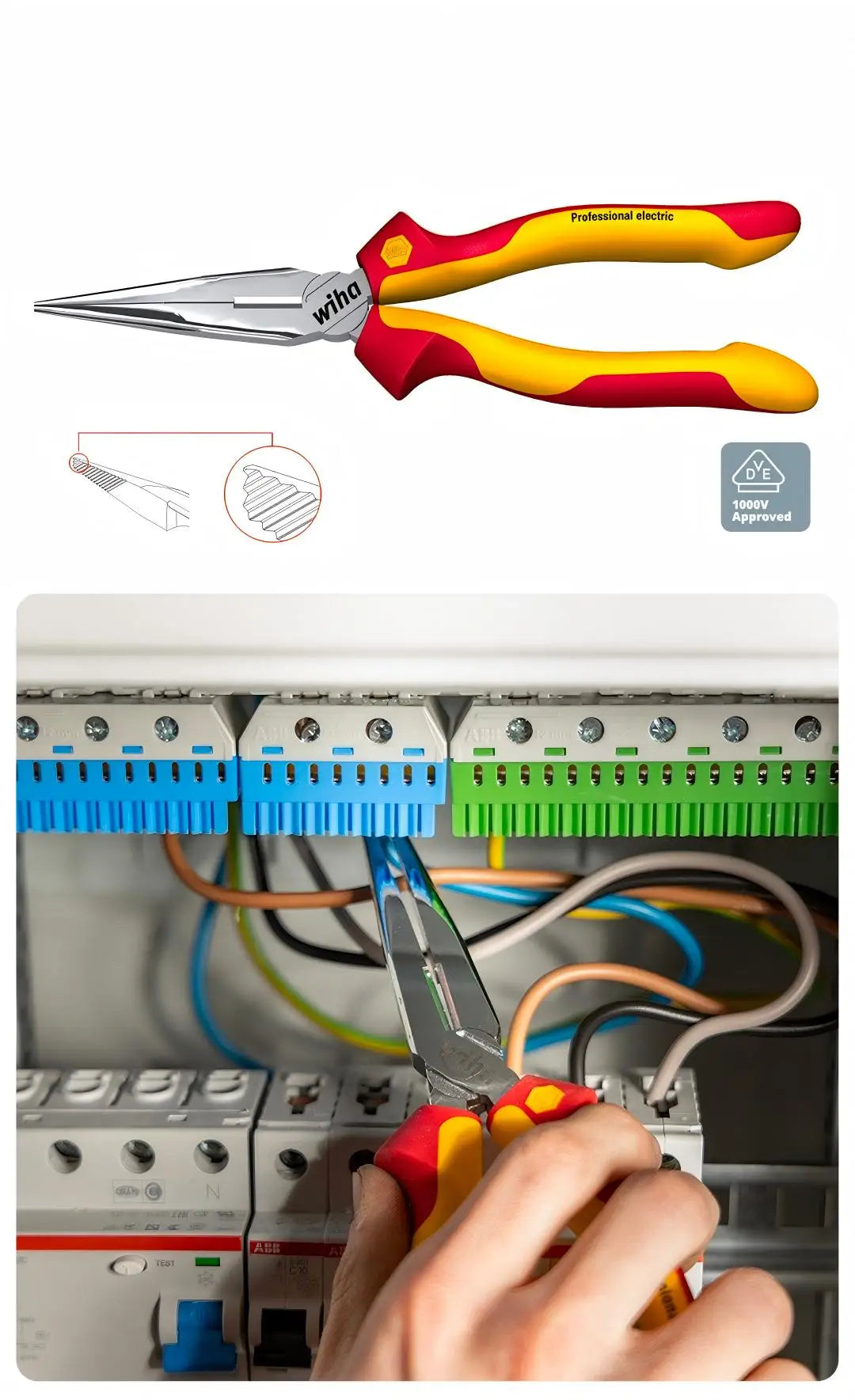 Wiha 90999C 6-Piece 1000V VDE Insulated Electrician Tool Kit, Multifunctional Pliers Screwdriver Set with Portable Storage Bag