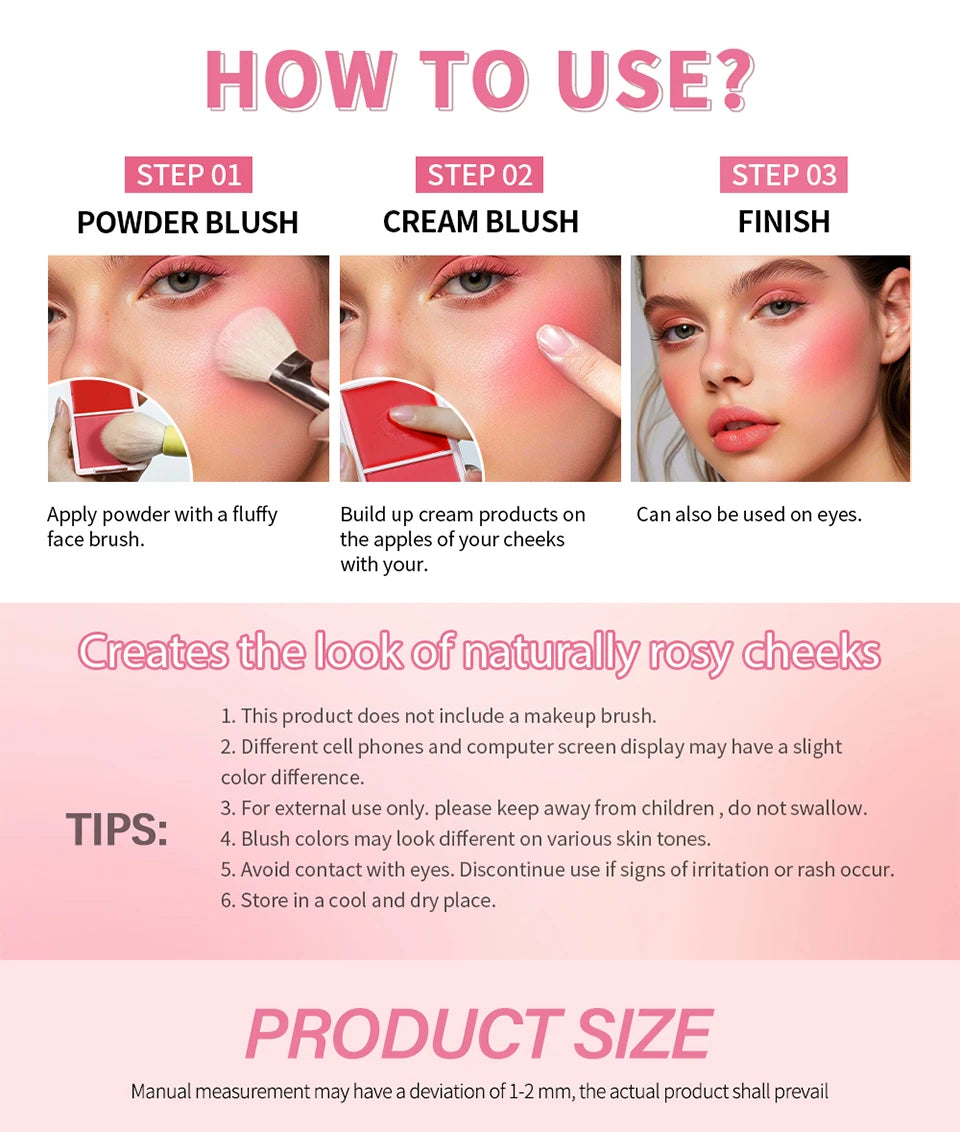 Tidesmit Cream and Powder Blush Palette showing natural long-lasting peach pink makeup shades texture close-up