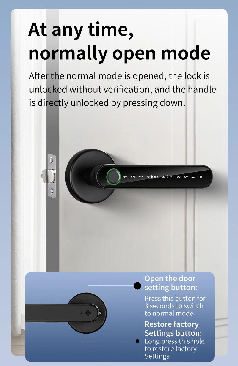 FUERS Tuya Smart Fingerprint Door Lock Handle With Fingerprint Password Bluetooth Key Swipe Card Remote Unlock Four Ways To Open