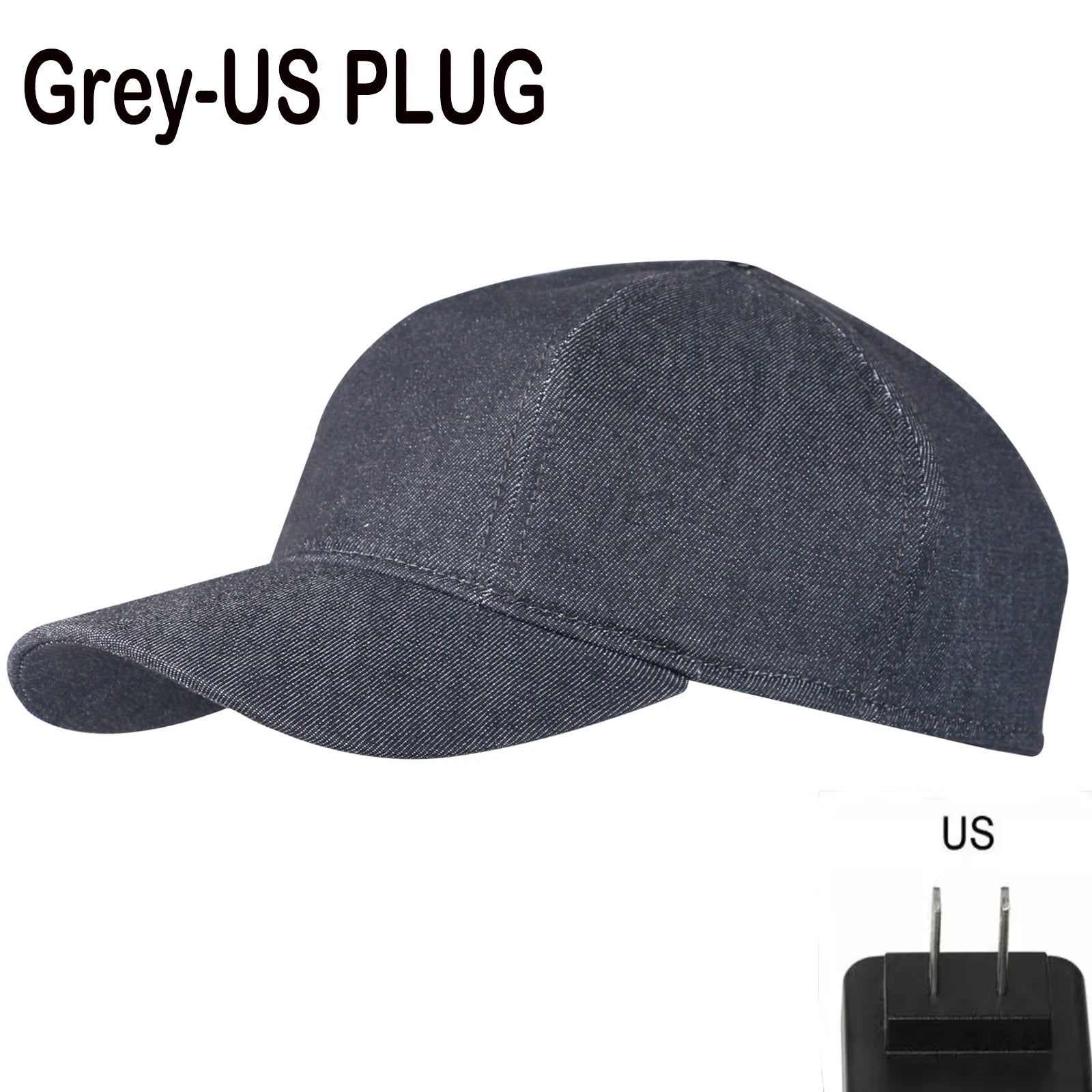 Grey LED red light hair growth cap for anti-hair loss and scalp therapy with US plug power adapter.