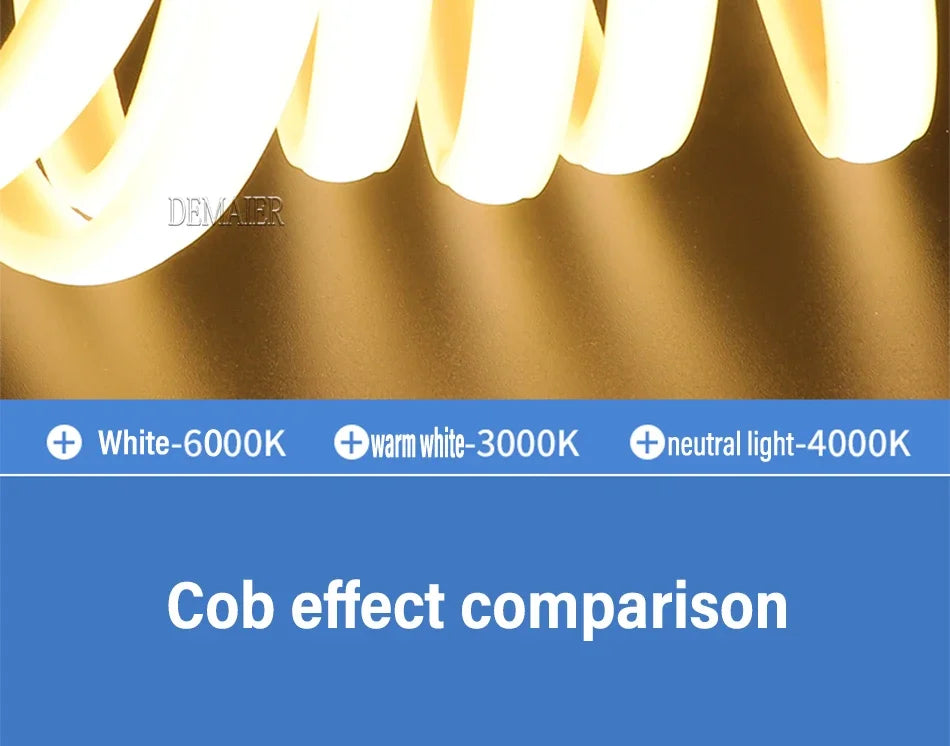 220V COB LED Strip with Switch /Dimmable Waterproof 360LED Strip EU Plug for Outdoor Indoor Room Backlight Garden Kitchen TV