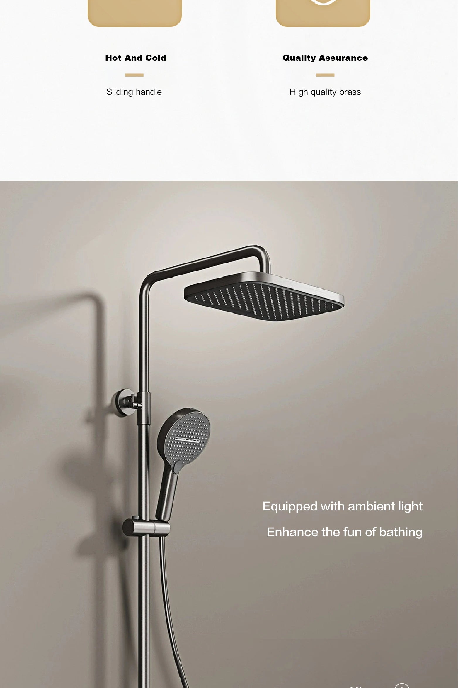 Luxury Brass Gun Gray Shower System Intelligent LED Digital Display Constant Temperature Design, Dual Control Bathroom Faucet