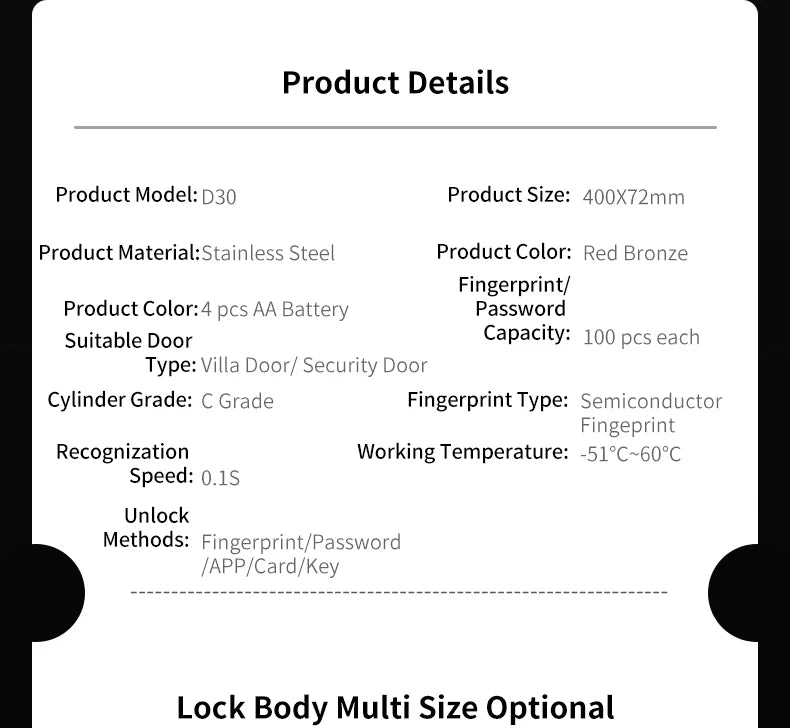 Competitive Price OEM&ODM TT Fingerprint Password Gold Handle Smart Door Handel Lock D30zm