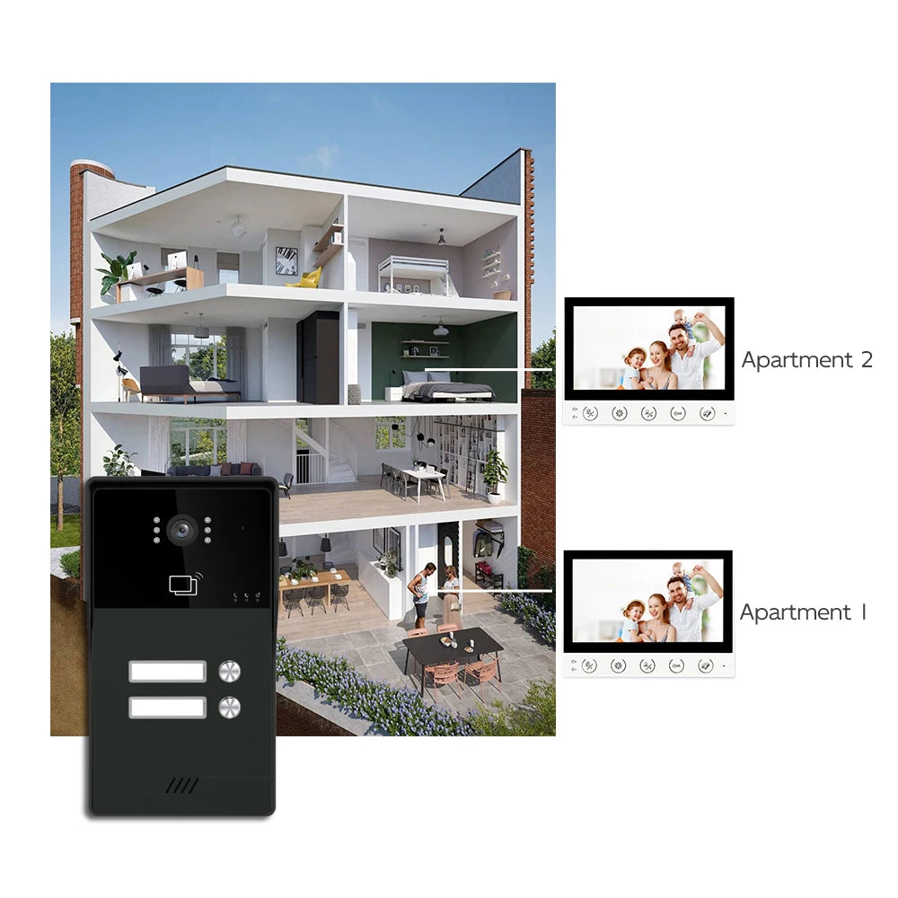 7-inch 4-line video doorbell intercom system, CVBS interface, 1-2 units, with night vision function, suitable for apartments