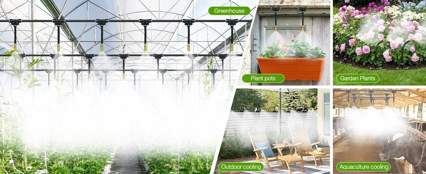 60M DIY Free Bending Universal Sprayer Kit 6mm Hose Patio Misting Cooling System for Garden Plant Fogging Watering Irrigation