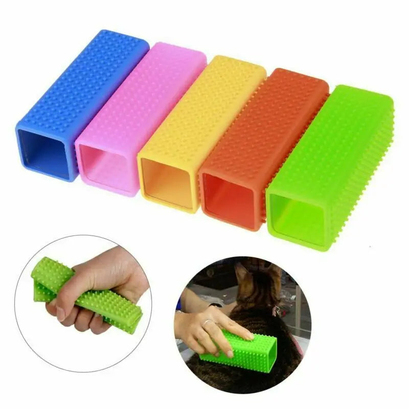 Multi-color silicone pet hair removal brushes for effective dog and cat fur cleaning and grooming.