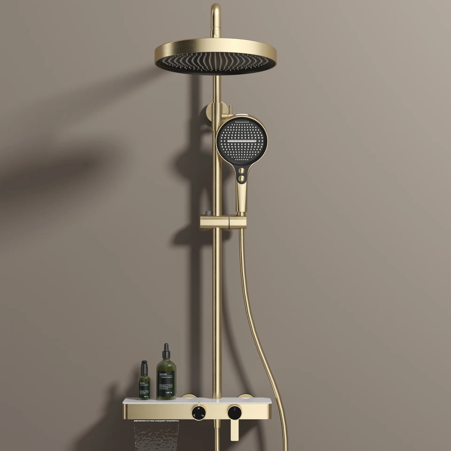 KEMAIDI Bathroom Shower System Set Hot and Cold Control Multifunctional Knobbed Triple Function Shower Set with Hand Shower