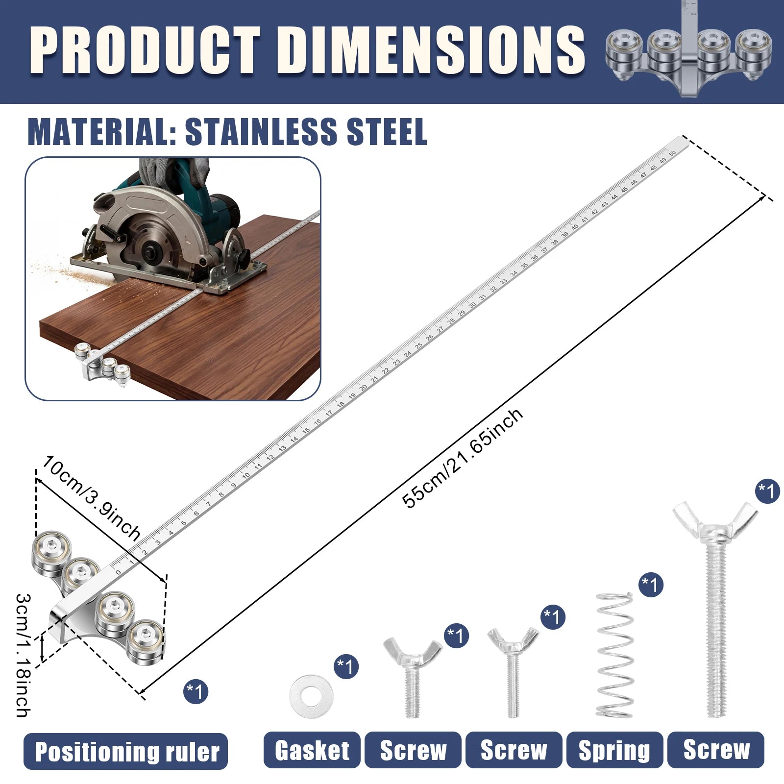 Circular Saw Guide Rail 0-50cm Stainless Steel Adjustable Straight Cut Guide Adjustable Durable for DIY, Carpentry Precision Cut