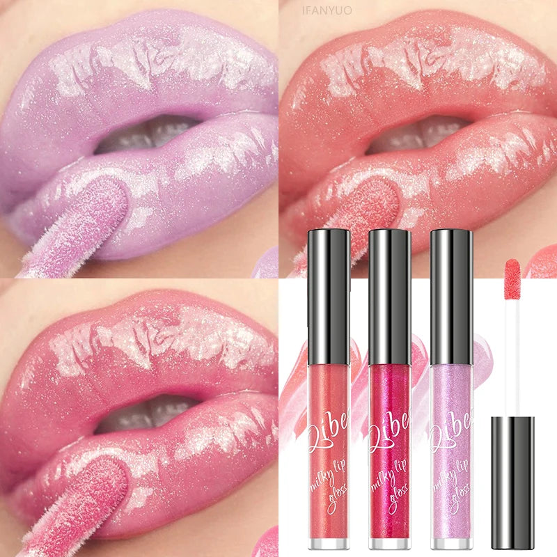 Shimmering taro purple and pink lip gloss with gold sparkle for a moisturizing, plumping, glassy jelly shine finish.