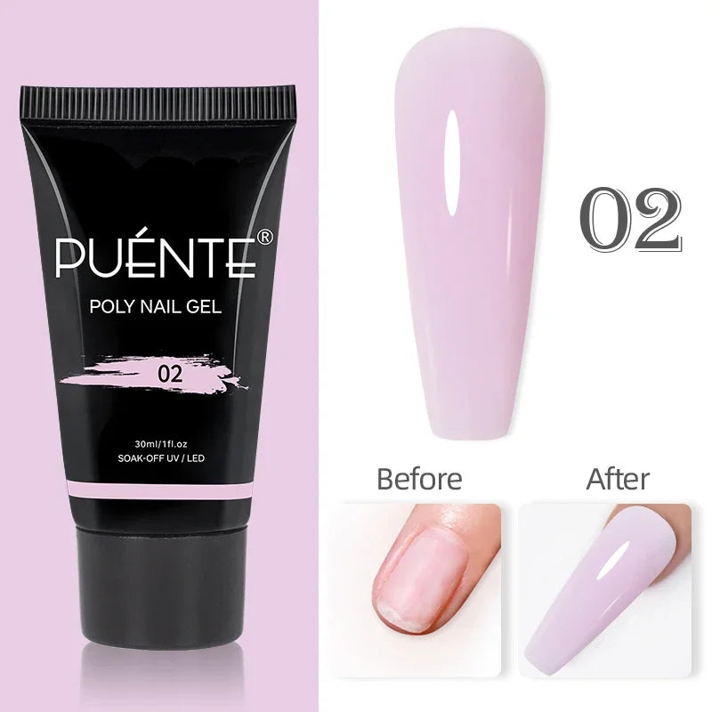 30ml light pink poly nail gel in a black squeeze tube for UV or LED manicure extensions.