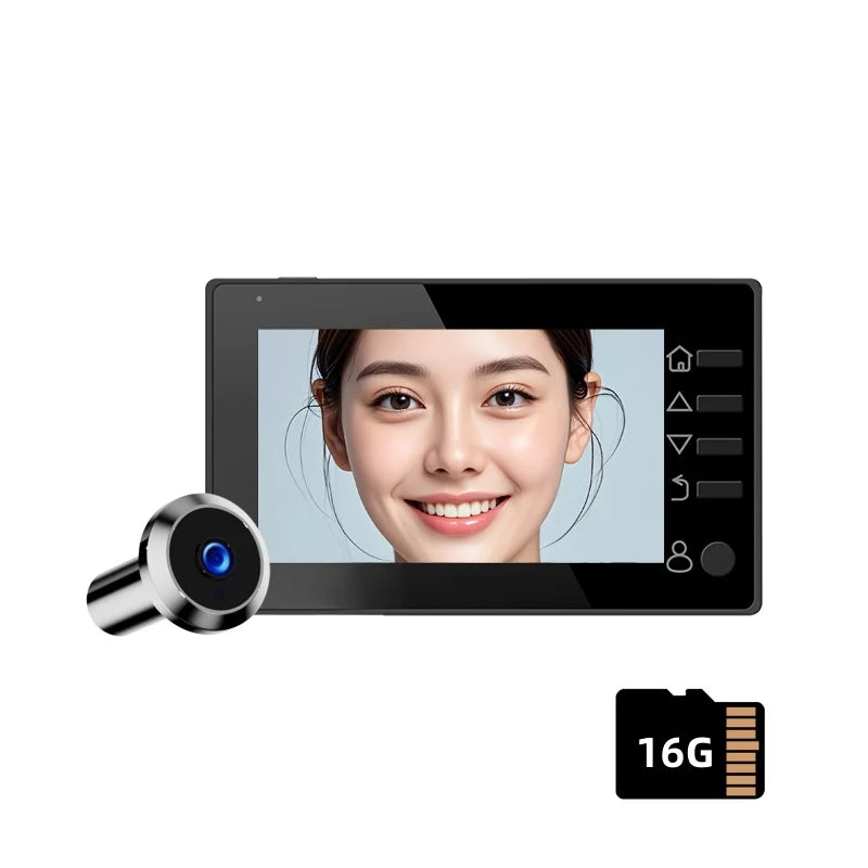 Electric peephole security camera with 16GB microSD card and 4.3-inch door viewer screen