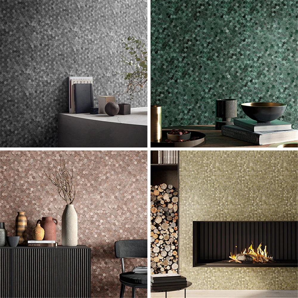 Luxury Metal Stainless Steel Wall Mosaic 3D Bathroom Mosaic Tile Aluminum Hexagon Mosaic Background Wall Sticker Self-adhesive