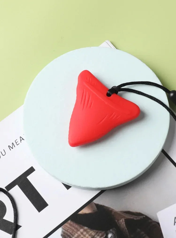 Kids Sensory Chew Necklace Brick Chewy Kids Silicone Triangle Fangs Toys Silicone Teeth for Children with Autism