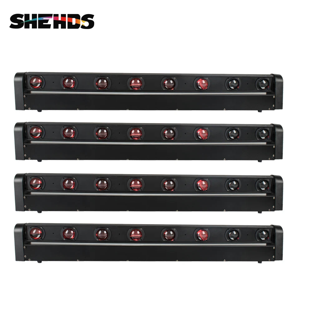 SHEHDS four-pack black LED moving head bar lights with red lens circles