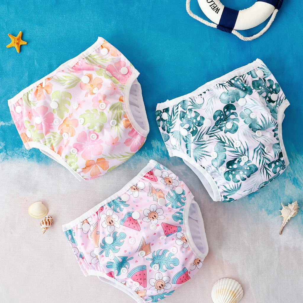 HappyFlute 3-Piece Mesh Cloth Inner Fabric Baby Swimming Diaper Reusable Adjustable 0-3 Years Summer Diaper