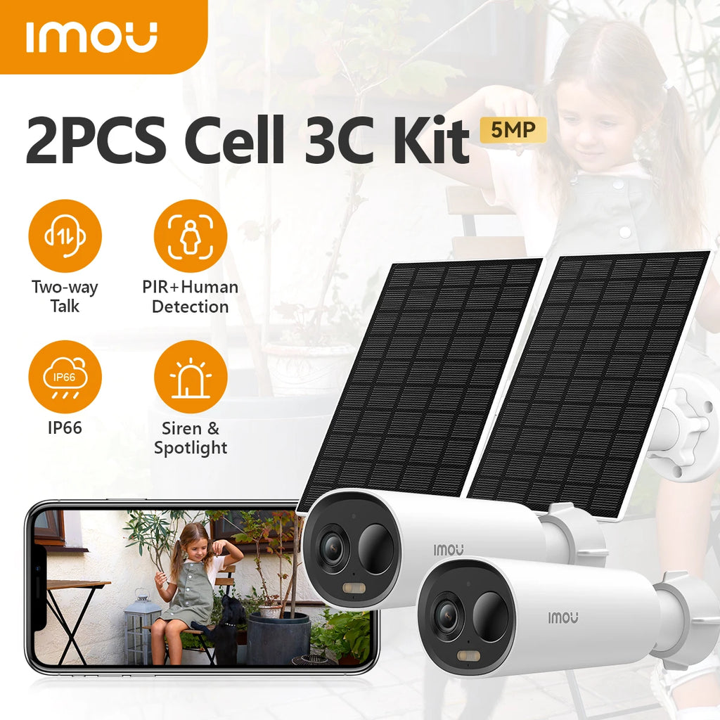 2PCS IMOU Cell 3C Kit 5MP Security Camera Outdoor Wireless WIFI Camera Battery Camera Two Way Audio Colorful Night Vision