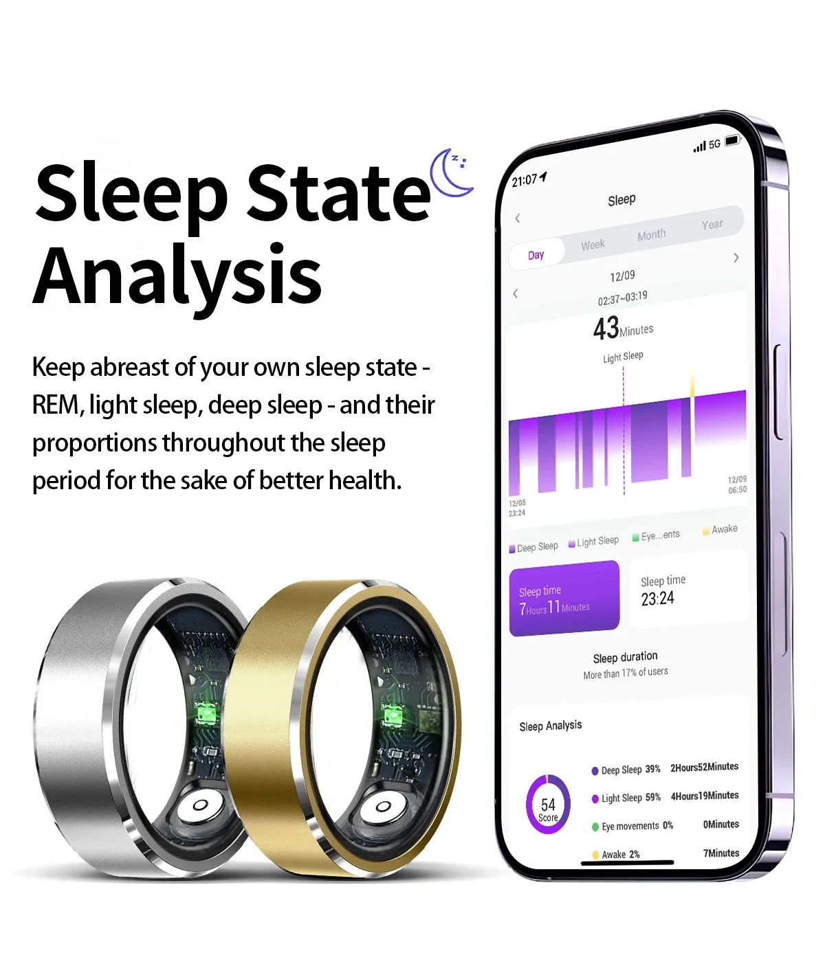 Smart Health Ring Fitness Tracker with Heart Rate & Oxygen Monitor Tidesmit