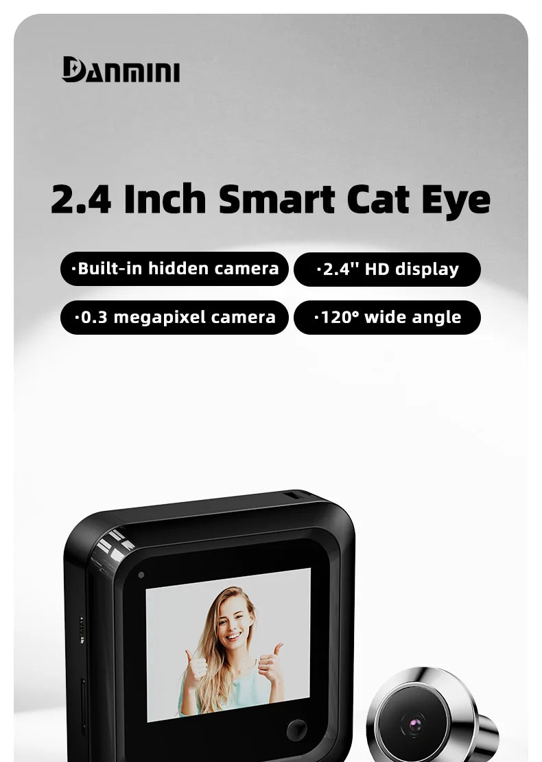 Danmini 2.4 Inch Hidden Peephole Doorbell 300 Thousand Pixels 120° Wide-angle Camera Digital Cat Eye Door Viewer Outdoor Monitor