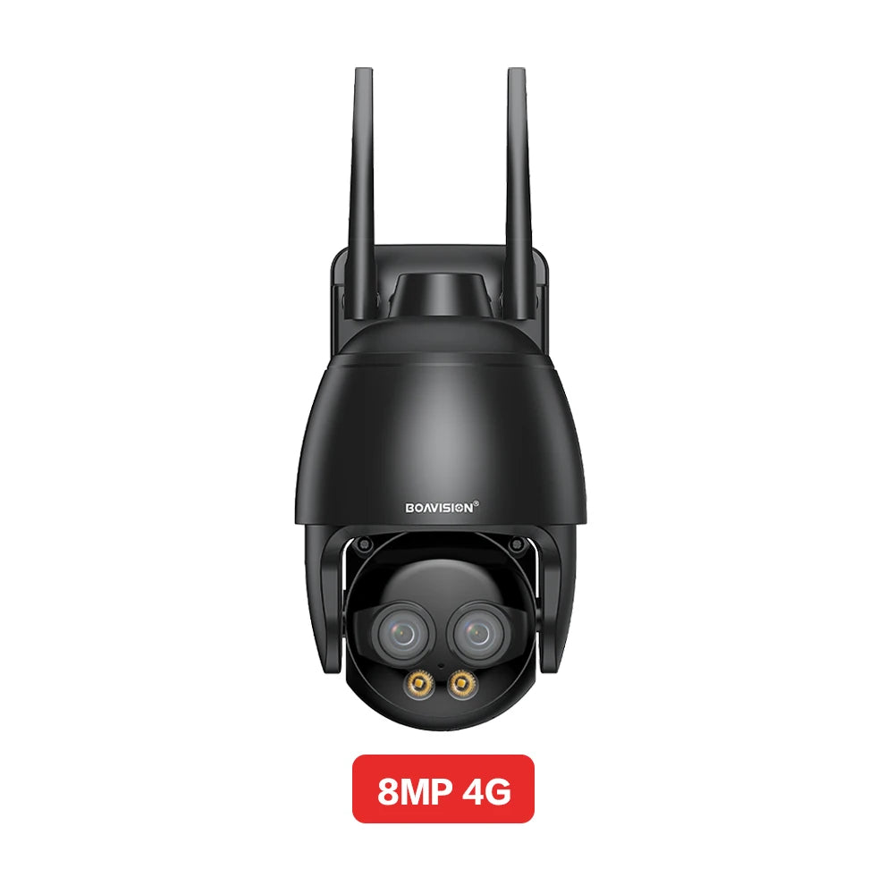 Black dual-lens 4G security camera with two antennas