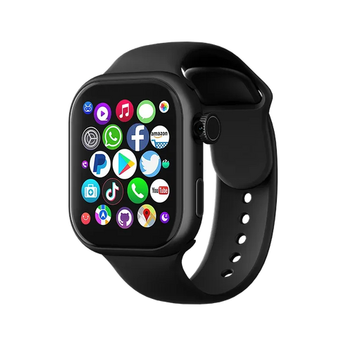 YLL-VP19 PRO 4G LTE smart sleep tracker watch, black AMOLED screen with app display, 3/4 side angle view.