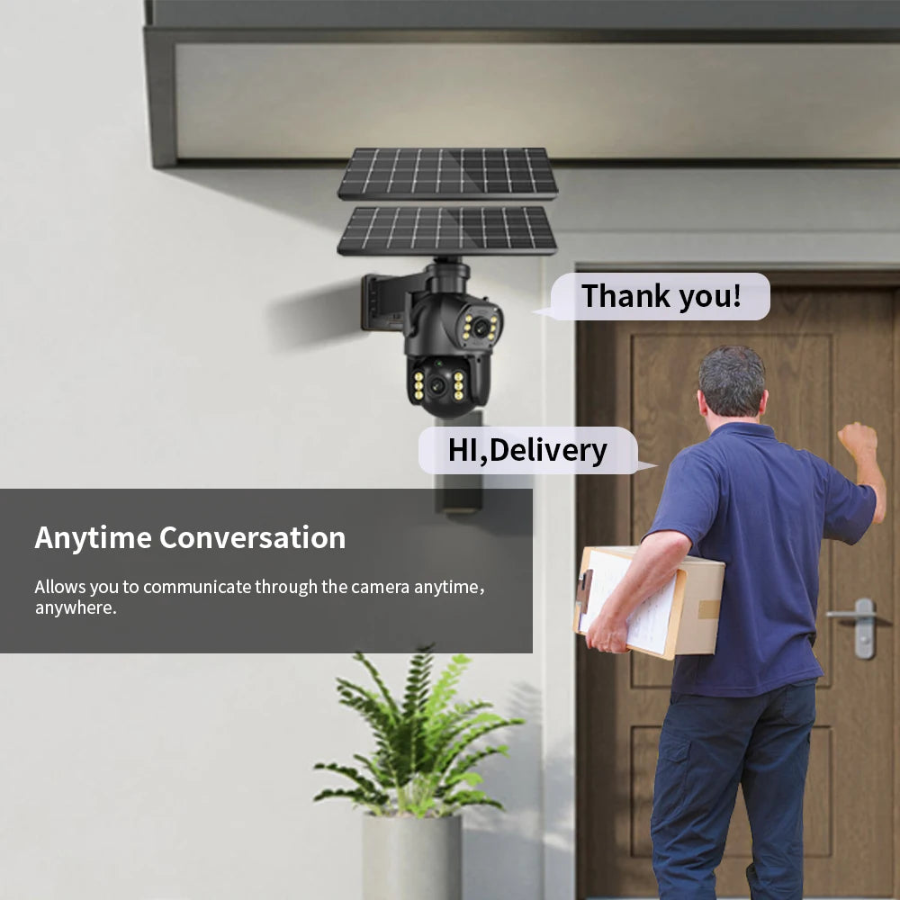 8MP 4K 4G SIM Solar Camera Outdoor Dual Lens Dual Screen Camera AI Automatic Tracking Detection Built-In Battery Solar Camera