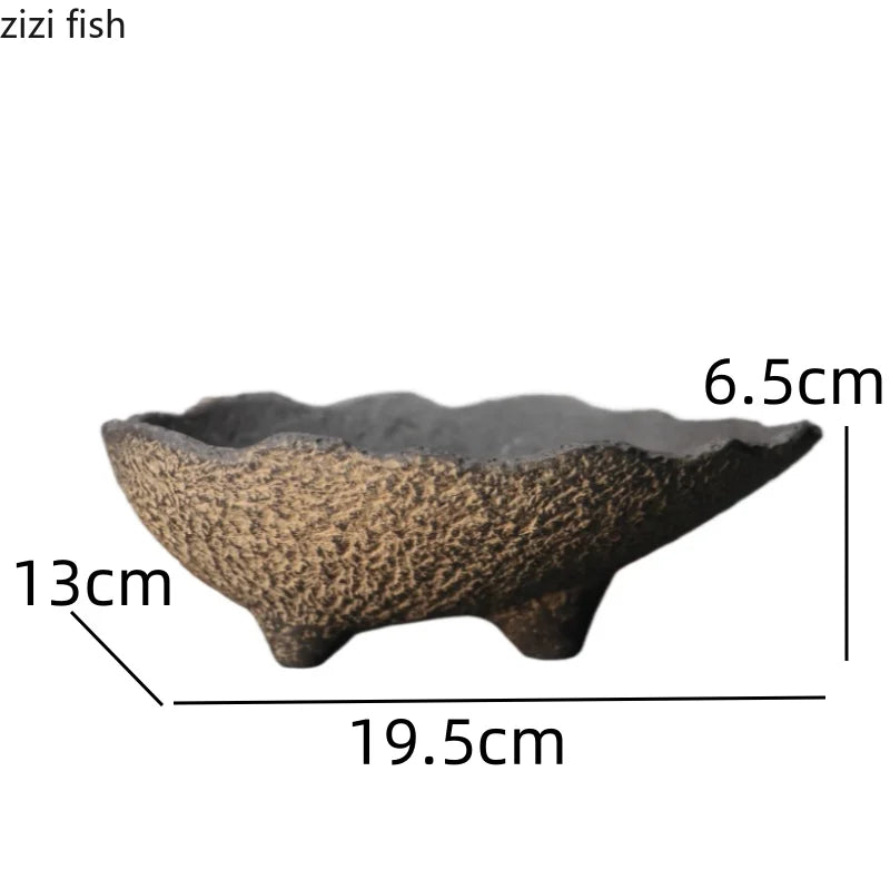 Fish-shaped ceramic planter, speckled sand finish with wide top opening