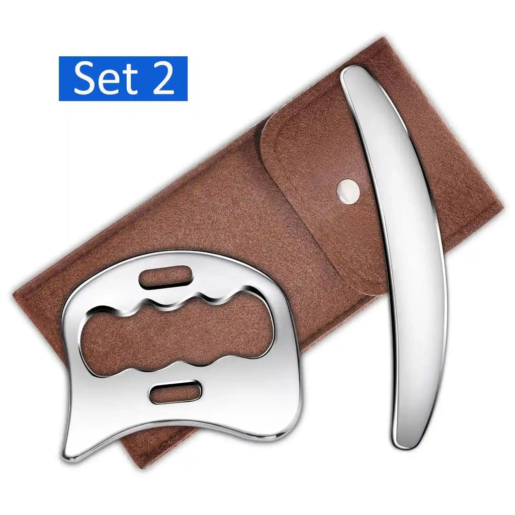 Stainless Steel Gua Sha Set - 3-Piece Muscle Relief & Scraper Tool Eye Massage Instrument Set2-2pcs setwithbag Tidesmit