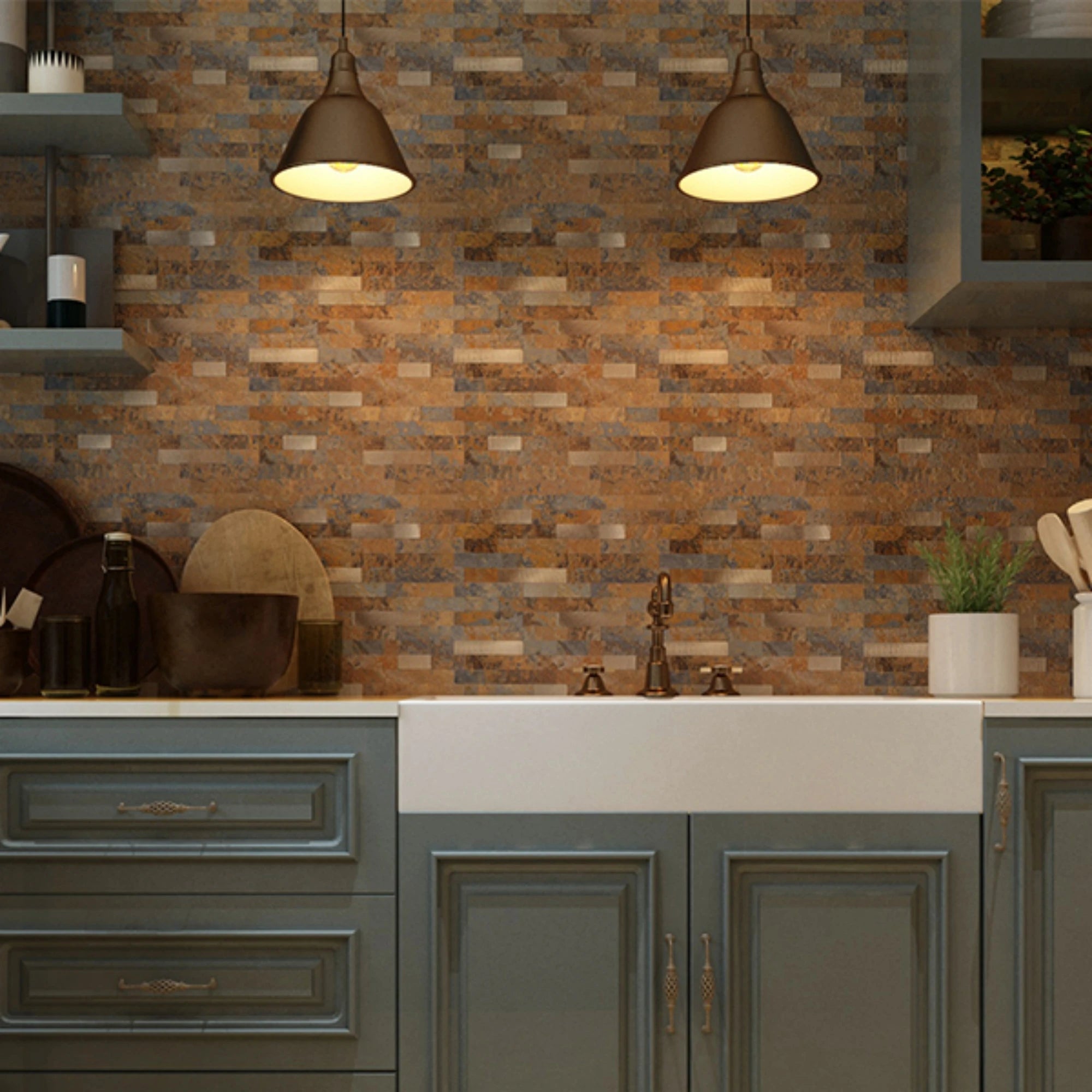 Peel and Stick Backsplash, PVC Mixed Metal Self Adhesive Wall Tiles, Stick on Backsplash Tiles for Kitchen Bathroom