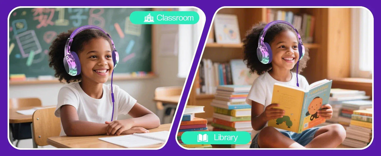 Kids Headphones Wired for School 85/94dB Volume Limiter Foldable Stereo Sound Headset with Mic for Kids Girls Learning Tablet PC Tidesmit